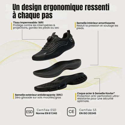 SÉCURUN S3 Pro : Chaussure de sécurité orthopédique contre les douleurs au dos et aux genoux